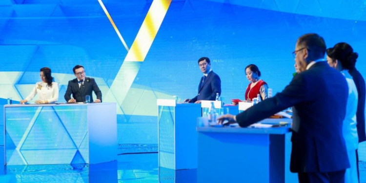 The Candidates Running for Presidency During Kazakhstan’s TV Debate. [Photo Credit-Khabar TV channel]